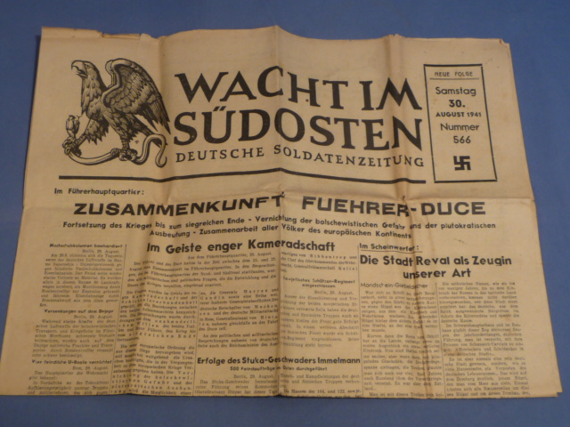 Original WWII German Soldier's Newspaper WACHT IM S�DOSTEN, August 30 1941
