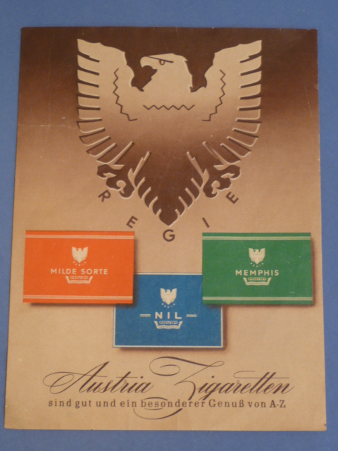 Original WWII Era German Product Flyer, REGIE Austria Zigaretten
