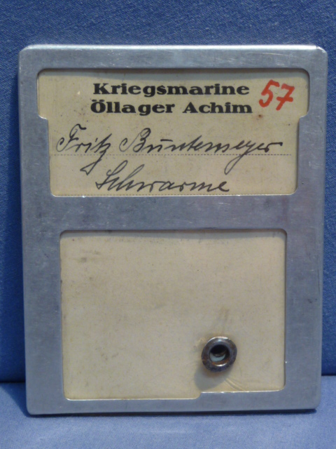 Original WWII German Kriegsmarine (Navy) Oil Storage Worker ID Tag