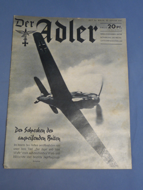 Original WWII German Luftwaffe Magazine Der Adler, January 1940