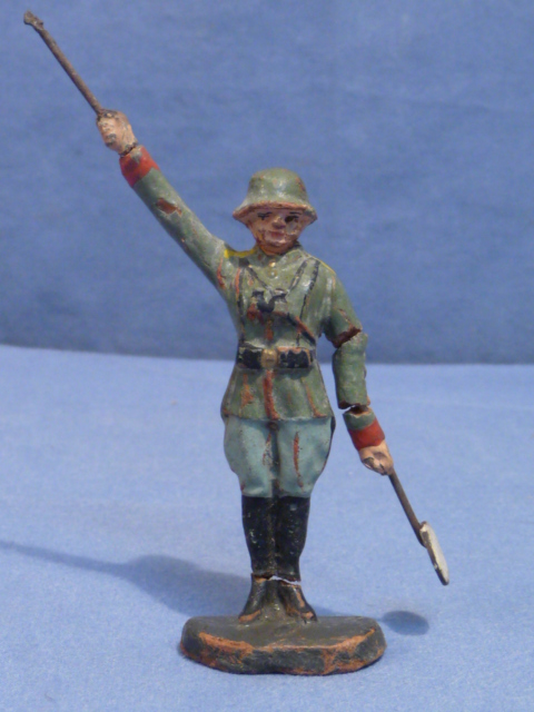 Original Nazi Era German Toy Soldier Signaling with Paddles, ELASTOLIN