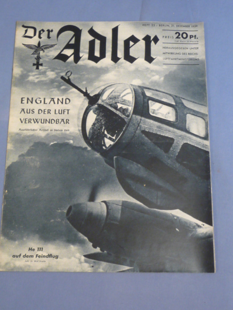 Original WWII German Luftwaffe Magazine Der Adler, December 1939