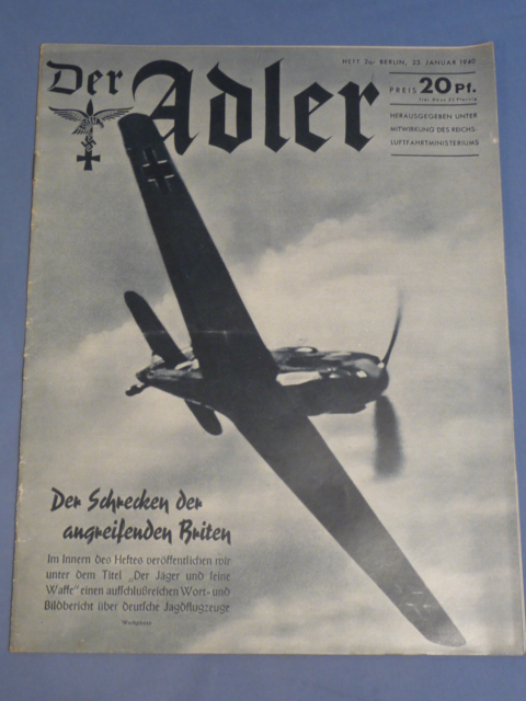 Original WWII German Luftwaffe Magazine Der Adler, January 1940