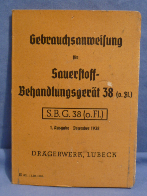 Original WWII German Instructions Pamphlet to Oxygen Treatment Device 38