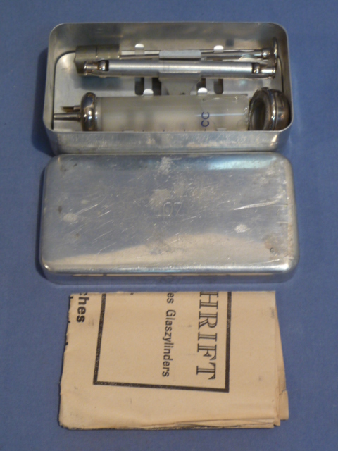 Original WWII German 5 cc Syringe Set in Metal Box, Damaged