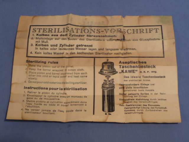 Original WWII German Instruction Sheet for Syringe Set