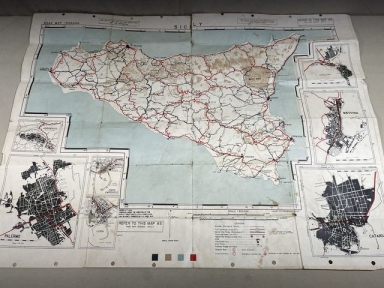 Original WWII US Army Map of Sicily, ROAD MAP 1:500,000 SICILY