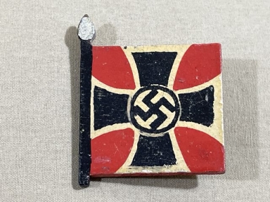 Original Nazi Era German Hand-Painted Wooden Flag Pin, Reichskriegerbund