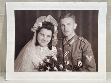 Original WWII German Decorated Heer Soldier & Bride Photograph on Backing