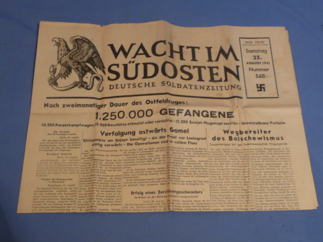 Original WWII German Soldier's Newspaper WACHT IM S�DOSTEN, August 23rd 1941