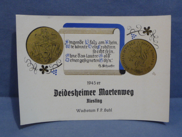 Original WWII German Wine Bottle Label, 1945