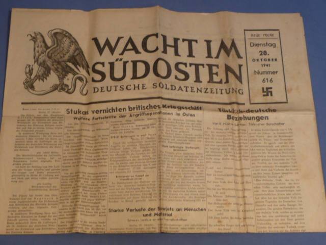 Original WWII German Soldier's Newspaper WACHT IM S�DOSTEN, October 28th 1941