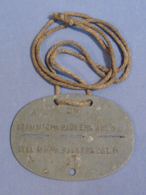 Original WWII German ID Tag (Erkennungsmarke) w/Cord, Bicycle Replacement Co. 6