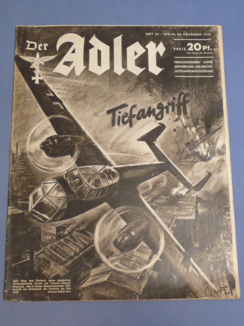 Original WWII German Luftwaffe Magazine Der Adler, November 1940