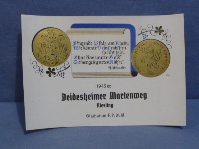 Original WWII German Wine Bottle Label, 1945