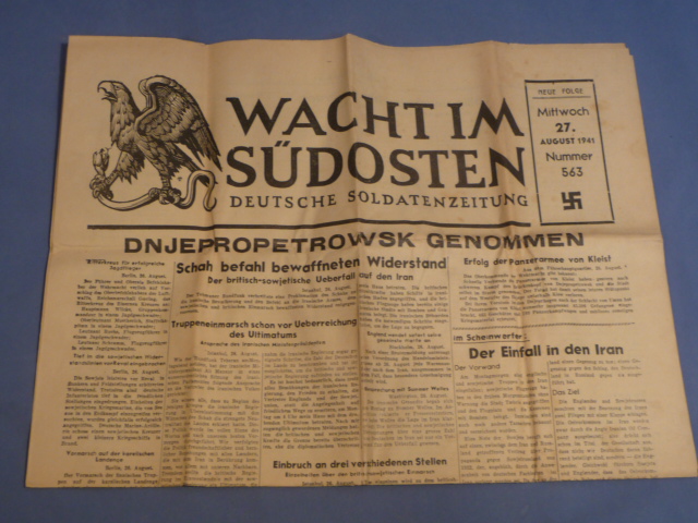 Original WWII German Soldier's Newspaper WACHT IM S�DOSTEN, August 27th 1941