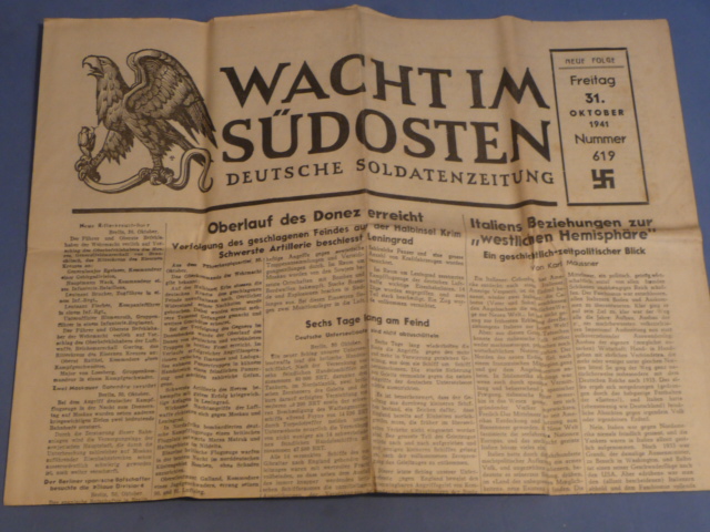 Original WWII German Soldier's Newspaper WACHT IM S�DOSTEN, October 31st 1941