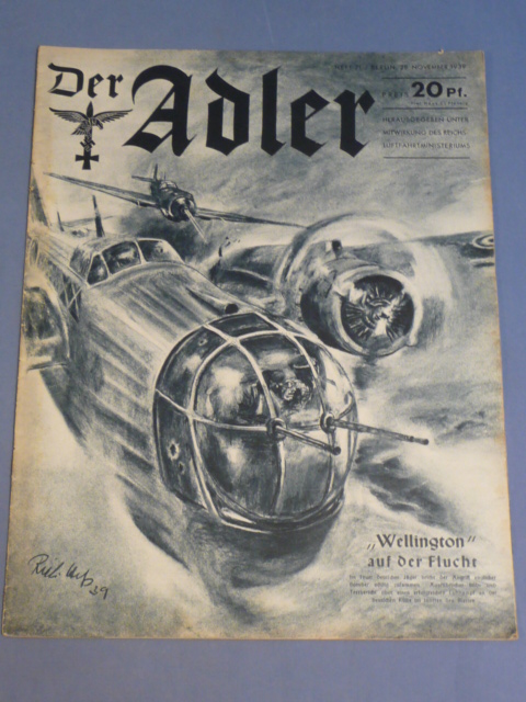 Original WWII German Luftwaffe Magazine Der Adler, November 1939