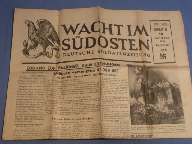 Original WWII German Soldier's Newspaper WACHT IM S�DOSTEN, October 30th 1941
