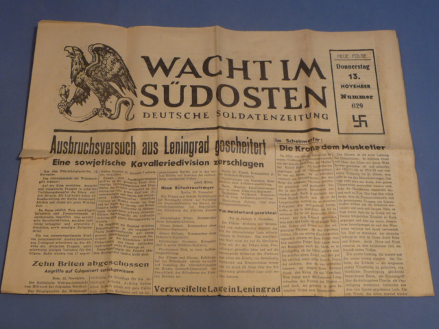 Original WWII German Soldier's Newspaper WACHT IM S�DOSTEN, November 13 1941