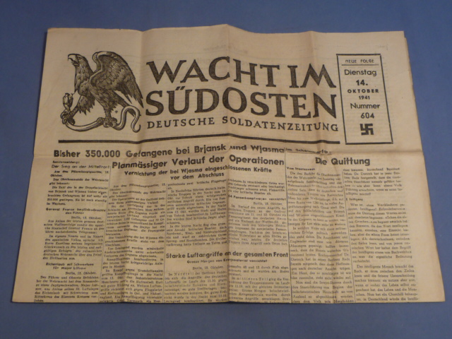 Original WWII German Soldier's Newspaper WACHT IM S�DOSTEN, October 14th 1941