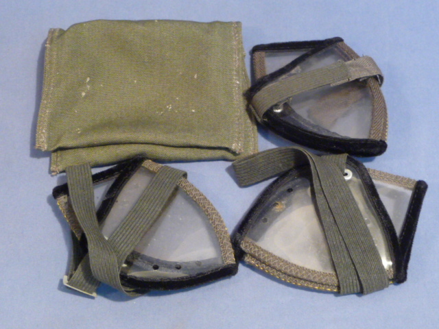 Original WWII German Set of 3 Disposable Goggles in Cloth Pouch