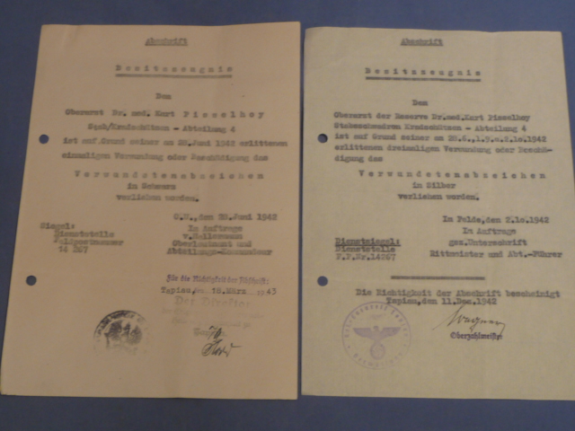 Original WWII German Preliminary Award Documents Set to Doctor