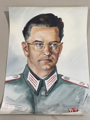 Original WWII German Watercolor Painting of a Heer (Army) Artillery Officer