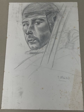 Original WWII German Large Pencil Drawing of LW Fighter Ace Mlders