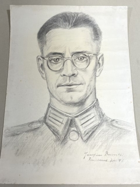 Original WWII German Large Pencil Drawing of a German Officer