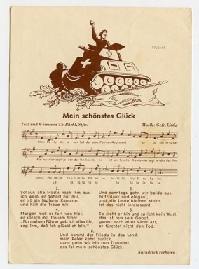 Original WWII German Panzer Song Postcard, Mein schoenstes Glueck