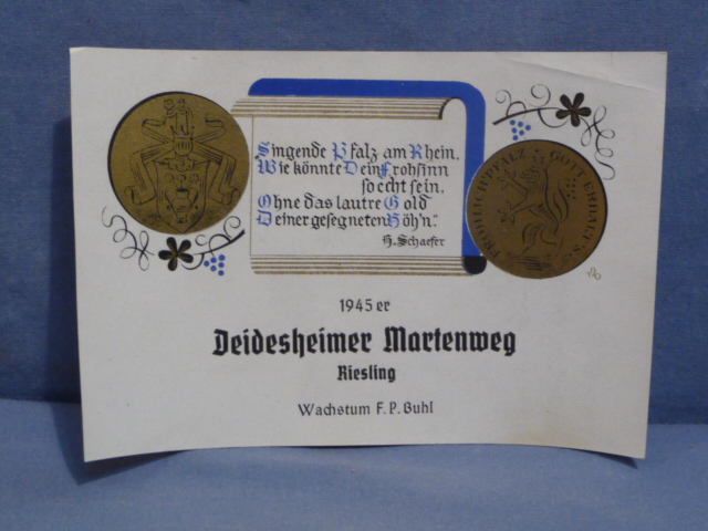 Original WWII German Wine Bottle Label, 1945