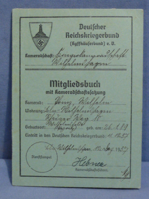 Original Nazi Era German DRKB Membership/Dues Book