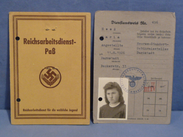 Original Nazi Era German RADwJ Members Identity Card and Service Card Set