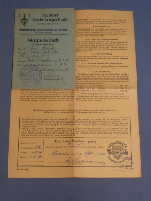 Original Nazi Era German DRKB Membership/Dues Book Plus