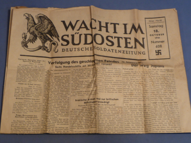 Original WWII German Soldier's Newspaper WACHT IM S�DOSTEN, October 18th 1941