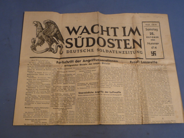 Original WWII German Soldier's Newspaper WACHT IM S�DOSTEN, October 25th1941
