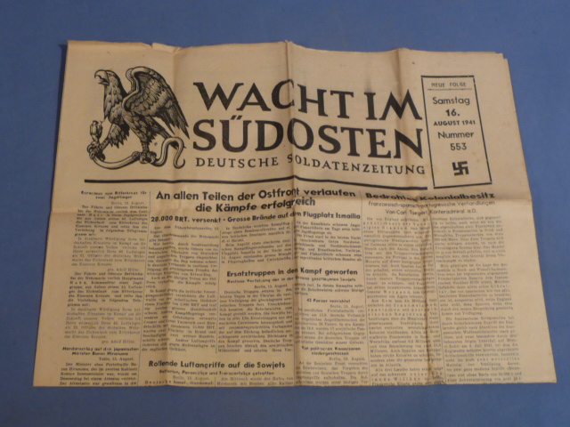 Original WWII German Soldier's Newspaper WACHT IM S�DOSTEN, August 16th 1941