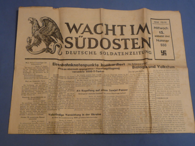 Original WWII German Soldier's Newspaper WACHT IM S�DOSTEN, August 13th 1941