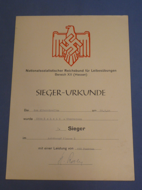 Original WWII German NSRL Sporting Event Award Document
