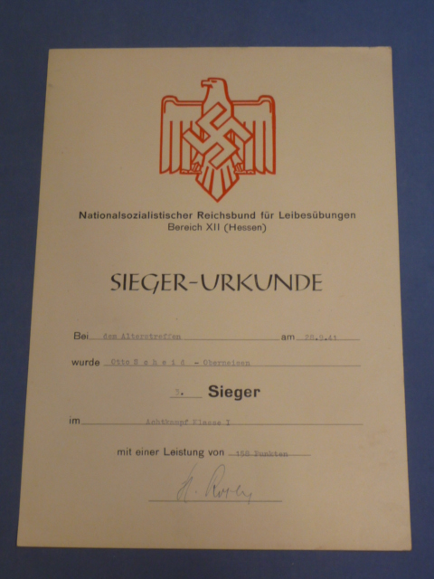 Original WWII German NSRL Sporting Event Award Document