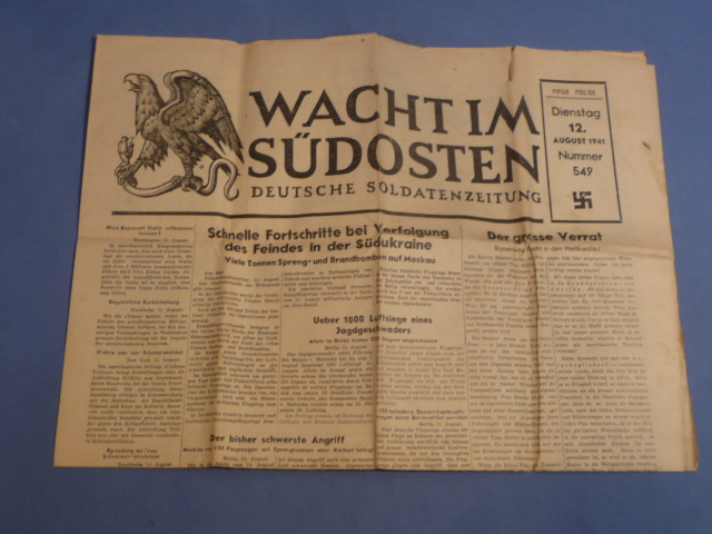 Original WWII German Soldier's Newspaper WACHT IM S�DOSTEN, August 12th 1941