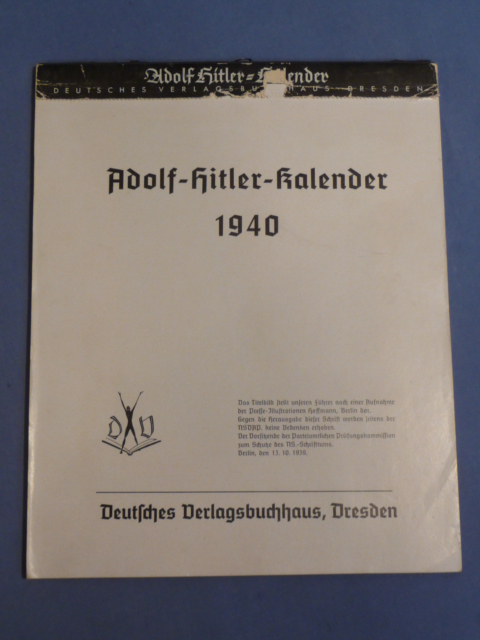 Original WWII German Adolf-Hitler-Kalender 1940 Wall Calendar