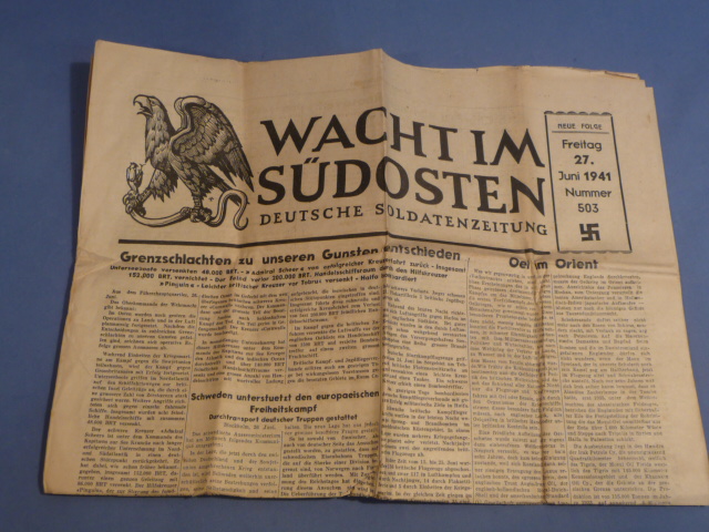 Original WWII German Soldier's Newspaper WACHT IM S�DOSTEN, June 27th 1941