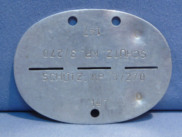 Original WWII German ID Tag (Erkennungsmarke), SCHTZ. KP. 3/270