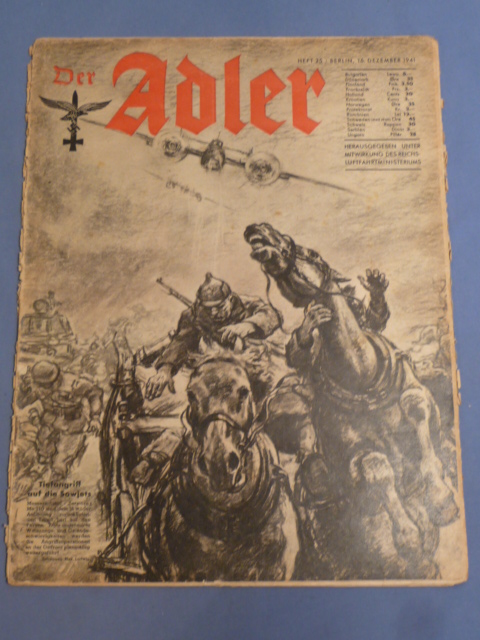 Original WWII German Luftwaffe Magazine Der Adler, December 1941