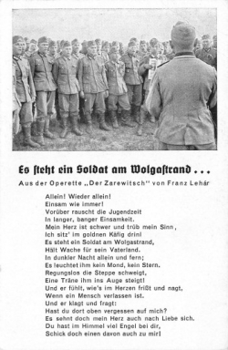 Original WWII German Military Song Postcard, Es steht ein Soldat am Wolgastrand
