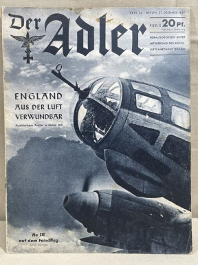 Original WWII German Luftwaffe Magazine Der Adler, December 1939