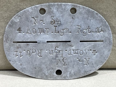 Original WWII German ID Tag (Erkennungsmarke), 4. Komp. Lgn. Rgt. 11