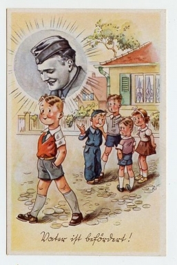 Original WWII German Military Themed Postcard, Cheerful Things from the Front - the Homeland